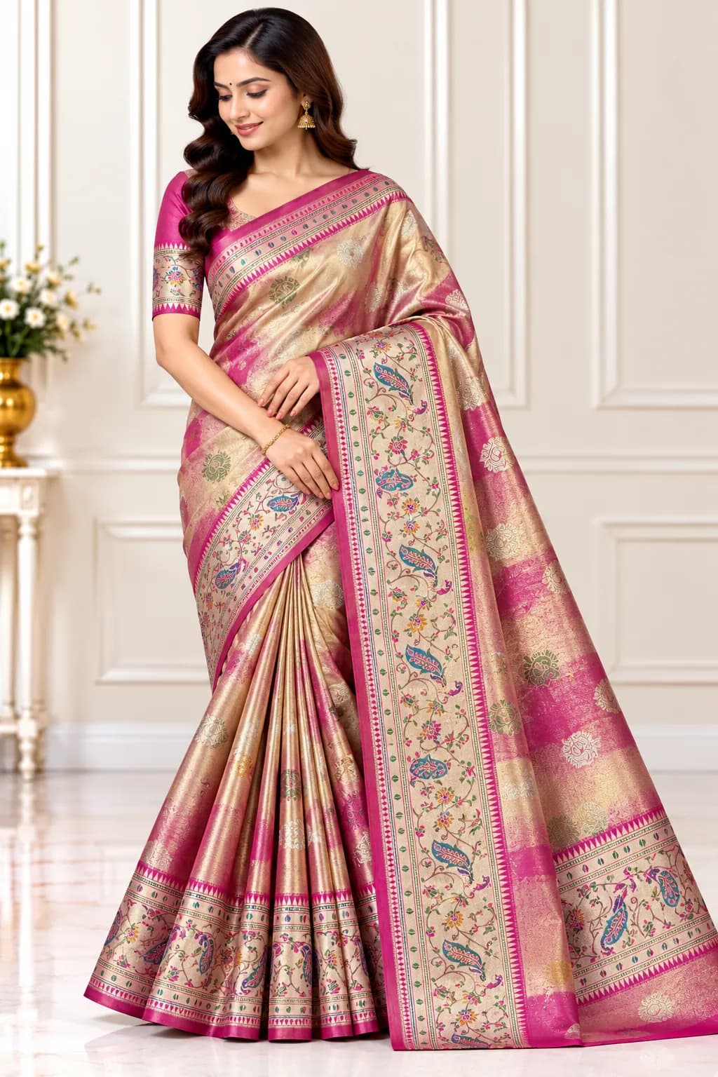 Elegant Magenta Banarasi Tissue Pattu Saree in Magenta saree