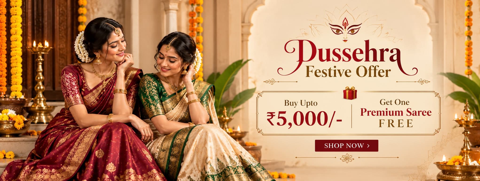 Dussehra Festive Offer — buy up to ₹5,000 and get one premium saree free