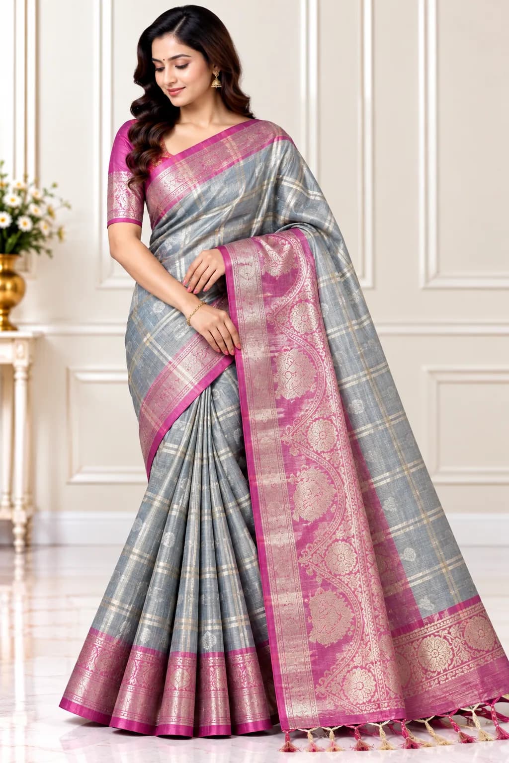 Elegant Pink and Silver Traditional Pattu Saree with Tissue Touch in Pink and Silver saree