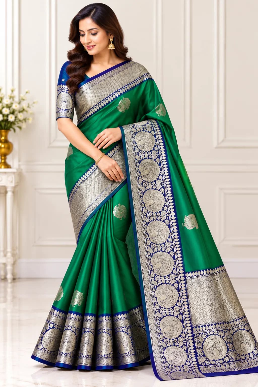 Elegant Emerald Silk Saree in Emerald saree