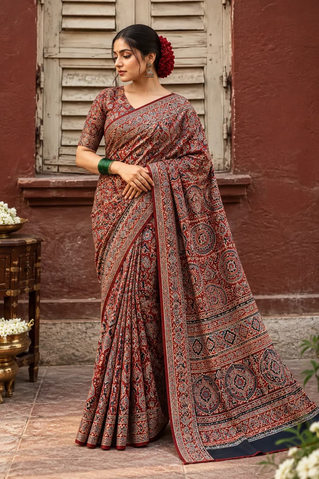 Pure Ajrakh Saree with All-Over Design saree