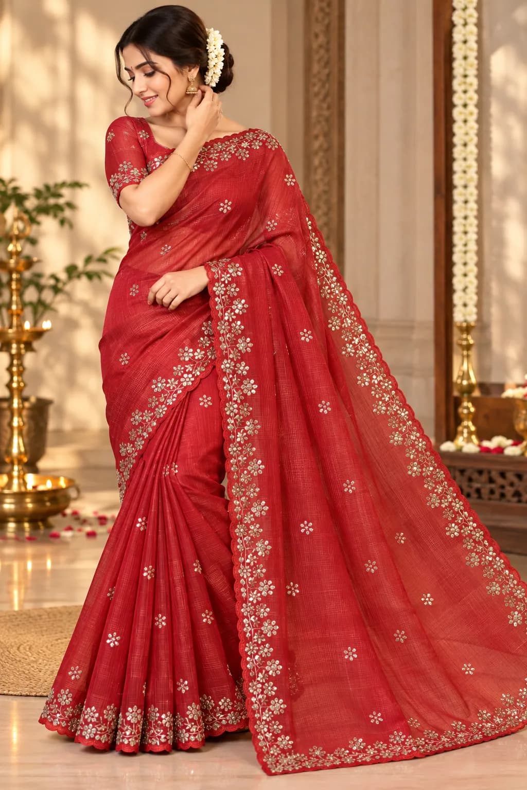 Pure Kora Fancy Saree with Golden Work saree
