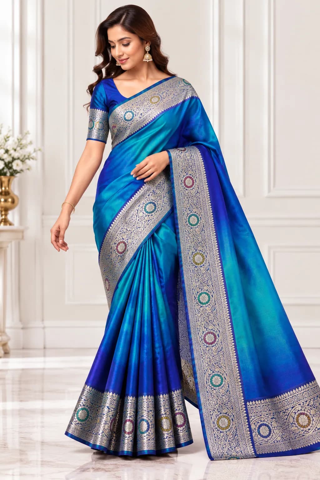 Royal Blue and Teal Silk Pattu Saree in Royal Blue and Teal saree